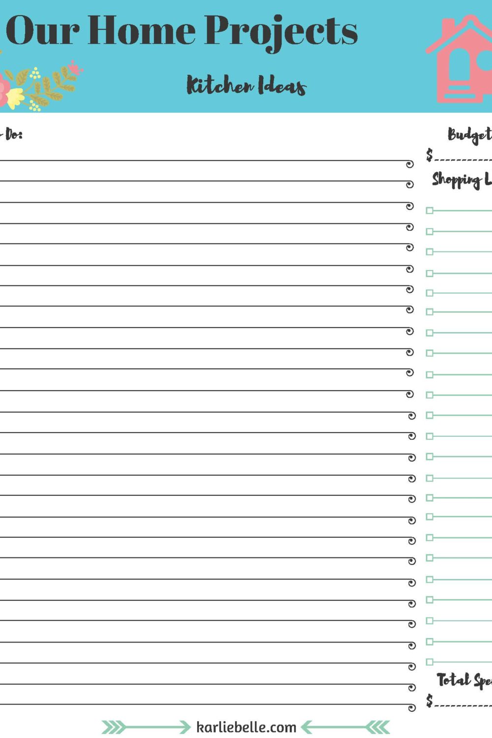 Home project list for Kitchen